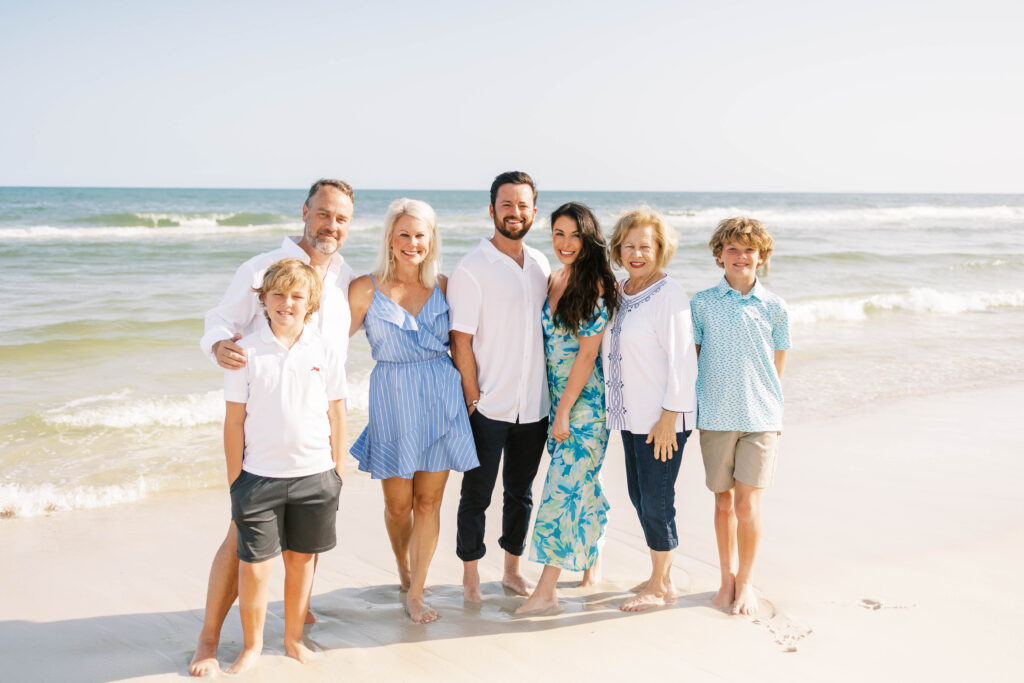 Family posed on the beach in Orange Beach Alabama