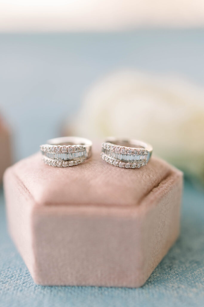 Earrings on a ring pad for a Pensacola Beach Weddings