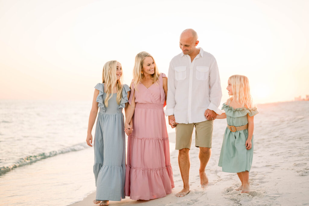 Family Walking on Pensacola Beach for family photos